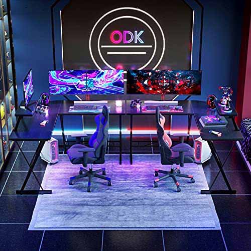 blue l shaped gaming desk